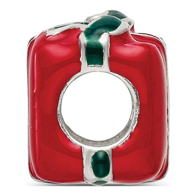 Sterling Silver Green Red Enamel Present Bead – view 4