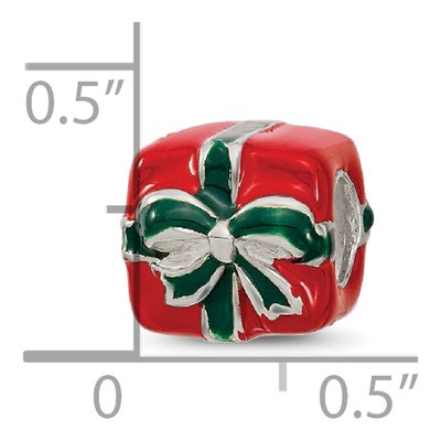 Sterling Silver Green Red Enamel Present Bead – view 5