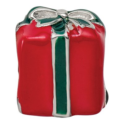 Sterling Silver Green Red Enamel Present Bead – view 6