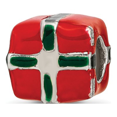 Sterling Silver Green Red Enamel Present Bead – view 7