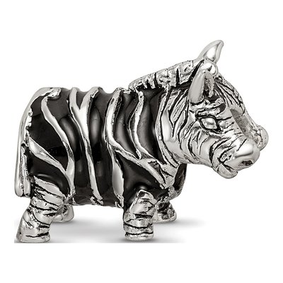Sterling Silver Enameled Zebra Bead