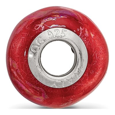 Sterling Silver Orange Pink Ceramic Bead – view 4