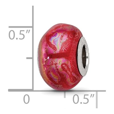 Sterling Silver Orange Pink Ceramic Bead – view 6
