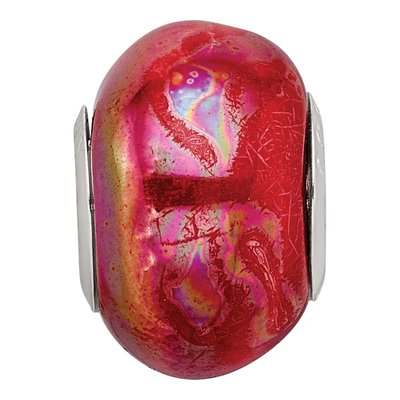 Sterling Silver Orange Pink Ceramic Bead – view 7