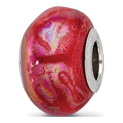 Sterling Silver Orange Pink Ceramic Bead
