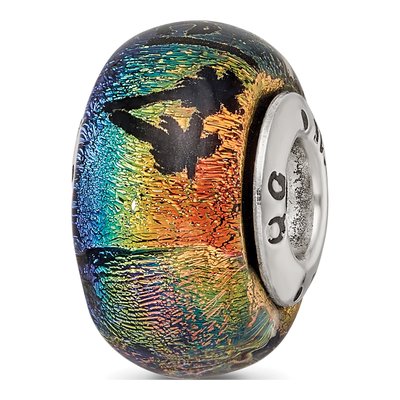Sterling Silver Orange Dichroic Glass Bead – view 7