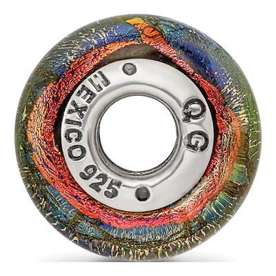 Sterling Silver Orange Dichroic Glass Bead – view 3