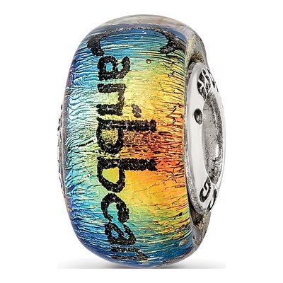 Sterling Silver Orange Dichroic Glass Bead