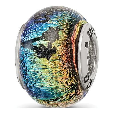 Sterling Silver Orange Dichroic Glass Bead – view 8