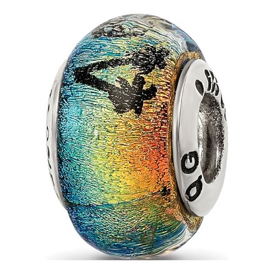 Sterling Silver Orange Dichroic Glass Bead – view 8