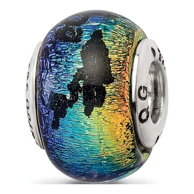 Sterling Silver Orange Dichroic Glass Bead – view 6