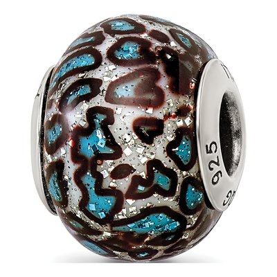 Sterling Silver Teal Reflection Glass Bead