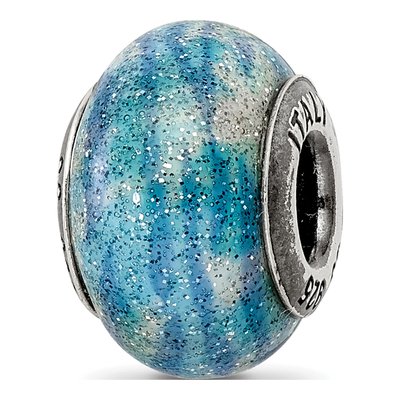 Sterling Silver Blue Glitter Bead
