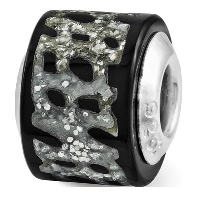 Sterling Silver Black Glitter Bead