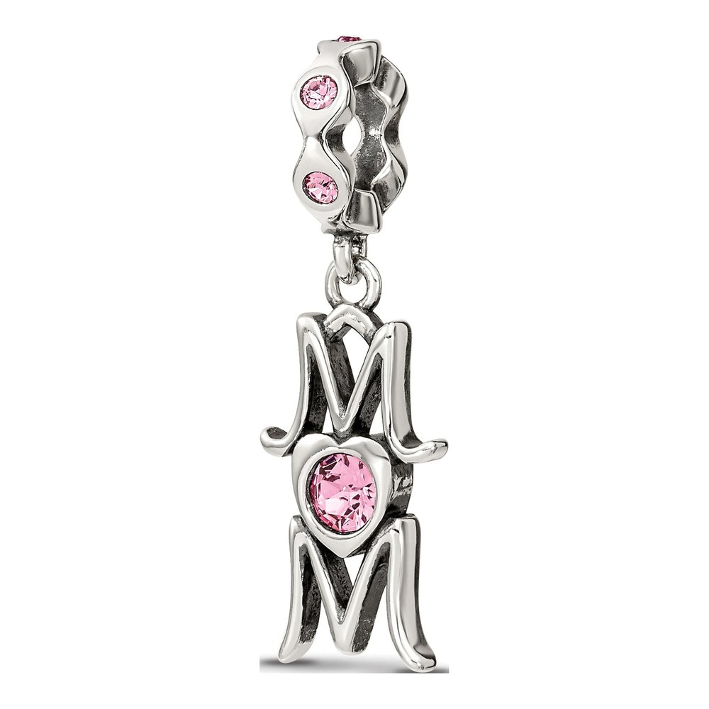 Sterling Silver Crystal MOM Dangle Bead