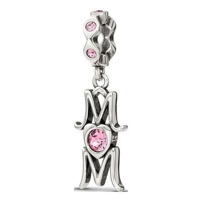 Sterling Silver Crystal MOM Dangle Bead