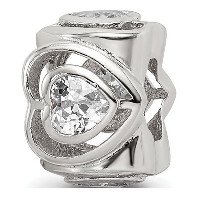 Sterling Silver CZ Clear Heart Bead