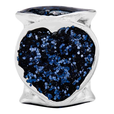 Sterling Silver Blue Glitter Heart Bead