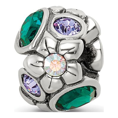 Sterling Silver Crystal Flower Bead