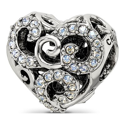 Sterling Silver Crystal Filigree Heart Bead – view 7