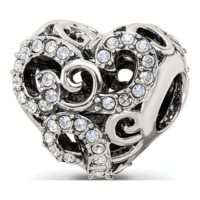 Sterling Silver Crystal Filigree Heart Bead