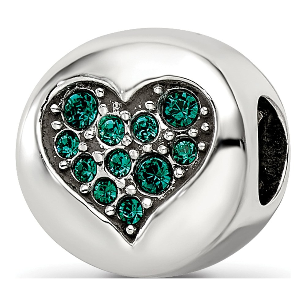 Sterling Silver Green Crystal Heart Bead