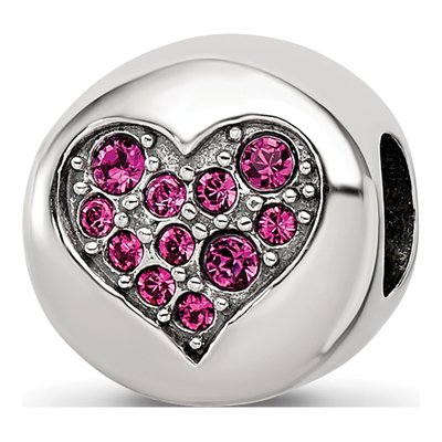 Sterling Silver Crystal July Passion Heart Bead