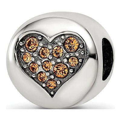 Sterling Silver Crystal Nov Heart Bead