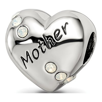 Sterling Silver Crystal Mother Heart Bead
