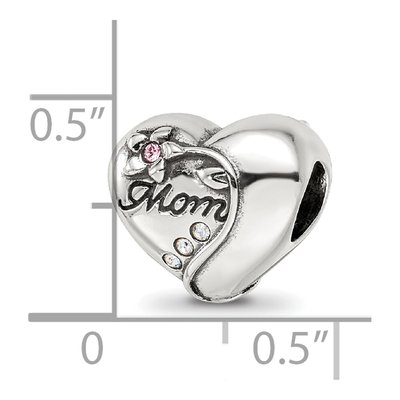 Sterling Silver Crystal Mother's Heart Bead – view 4