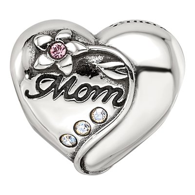 Sterling Silver Crystal Mother's Heart Bead – view 5