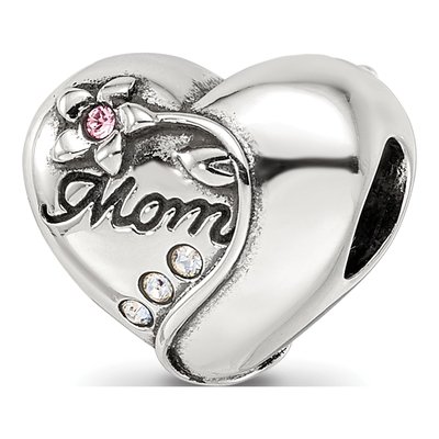 Sterling Silver Crystal Mother's Heart Bead
