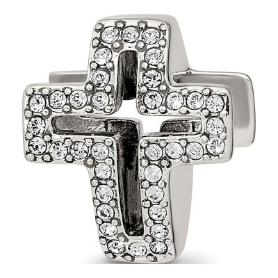 Sterling Silver Crystal Pave Open Cross Bead
