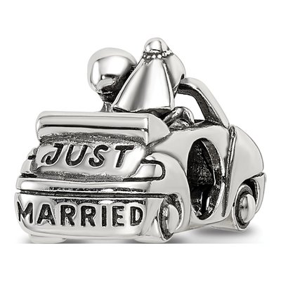 Sterling Silver Crystal Just Married Car Bead