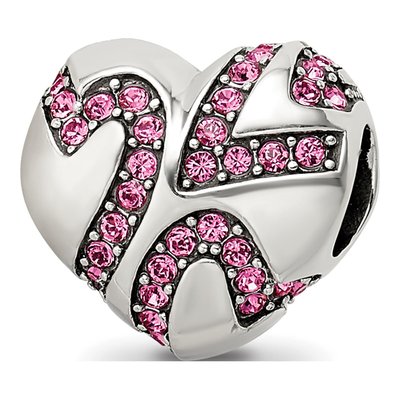 Sterling Silver Crystal Hearts Bead