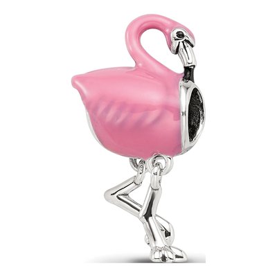Sterling Silver Pink Flamingo Enamel Bead