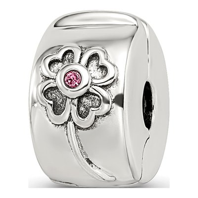 Sterling Silver Crystal Flower Clip Bead