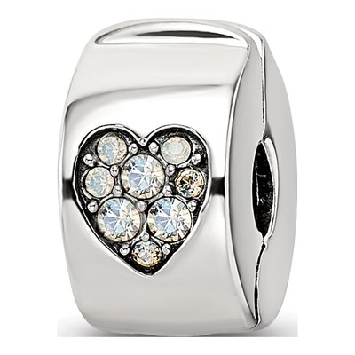 Sterling Silver Crystal Heart Clip Bead
