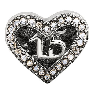 Sterling Silver Crystal Quinceanera Heart Bead – view 4