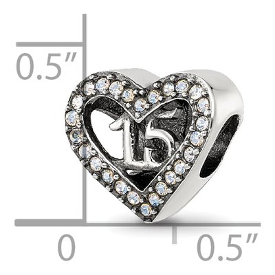 Sterling Silver Crystal Quinceanera Heart Bead – view 5