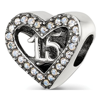Sterling Silver Crystal Quinceanera Heart Bead