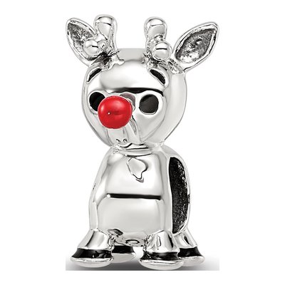 Sterling Silver Red Enamel Rudolph Bead