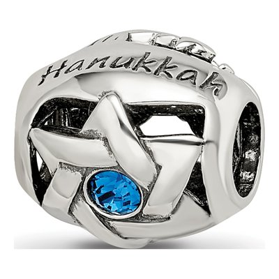 Sterling Silver Crystal Happy Hanukkah Bead