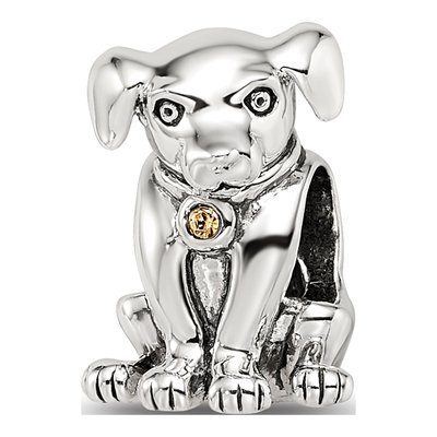 Sterling Silver Crystal Puppy Bead