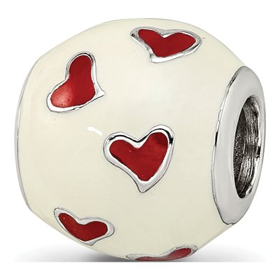 Sterling Silver Red Enamel Heart Bead