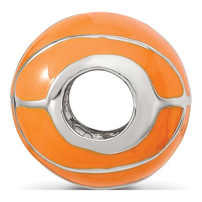 Sterling Silver Orange Enamel Basketball Bead – view 3