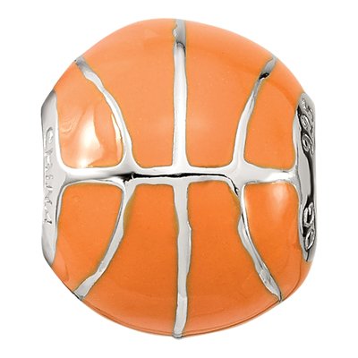 Sterling Silver Orange Enamel Basketball Bead – view 5