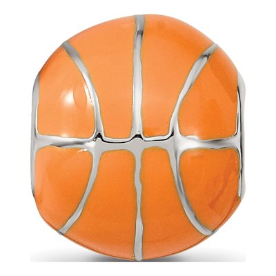Sterling Silver Orange Enamel Basketball Bead – view 6