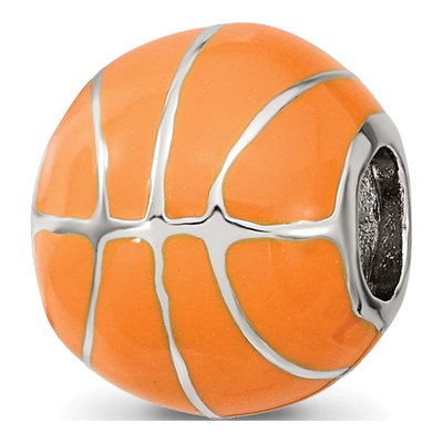 Sterling Silver Orange Enamel Basketball Bead