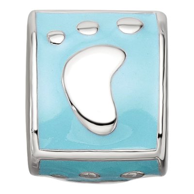 Sterling Silver Blue Enamel Baby Footprint Bead – view 5